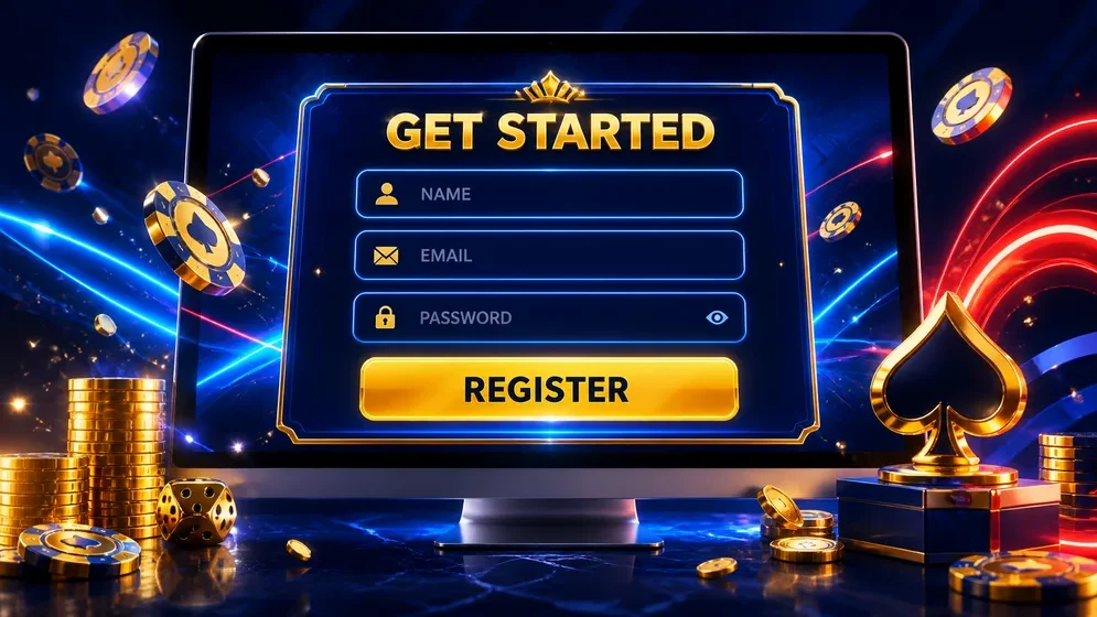 step-by-step registration form on desktop screen